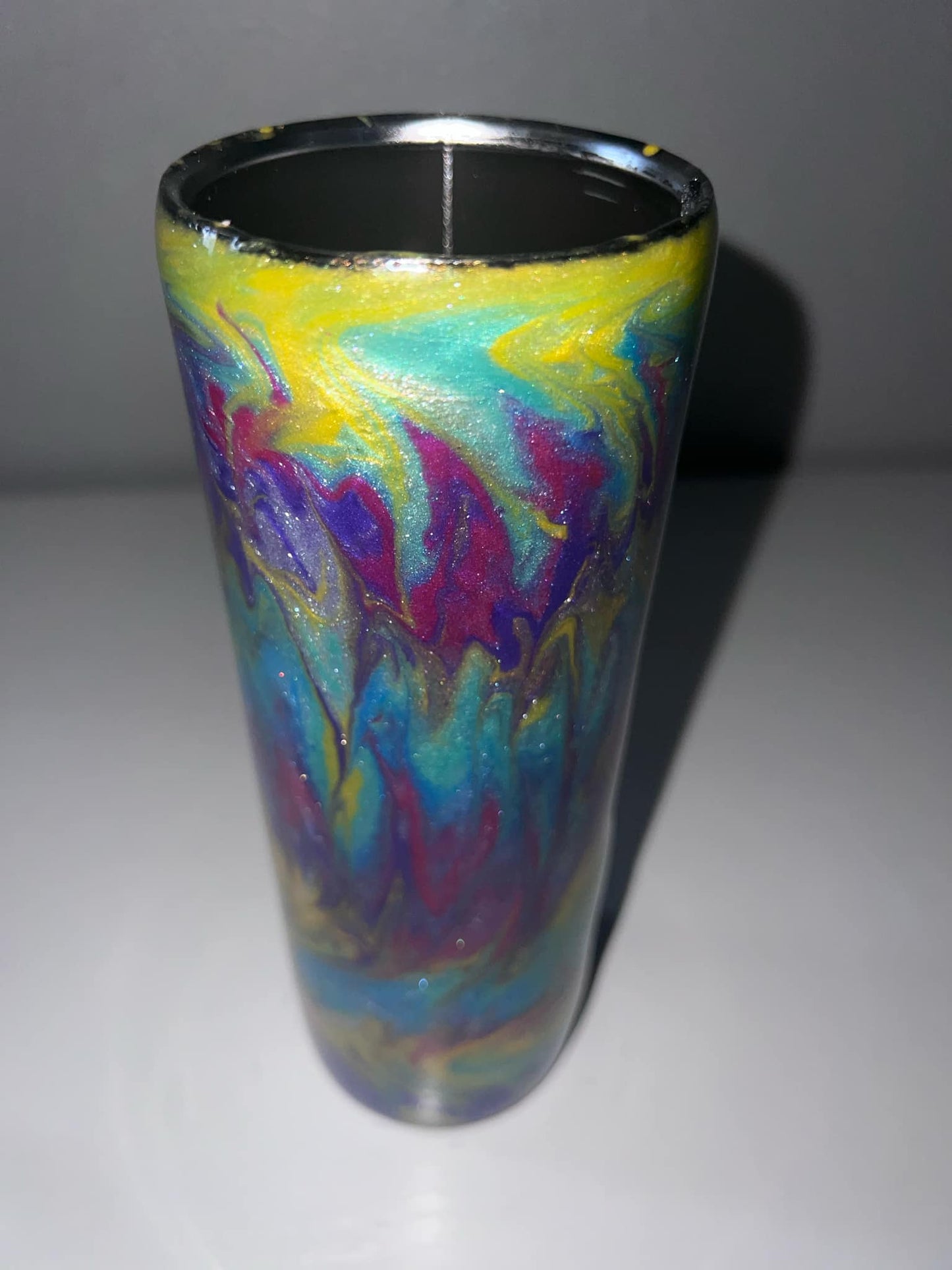 #19 20oz Stainless Steel Skinny Tumbler Purple and Yellow swirls