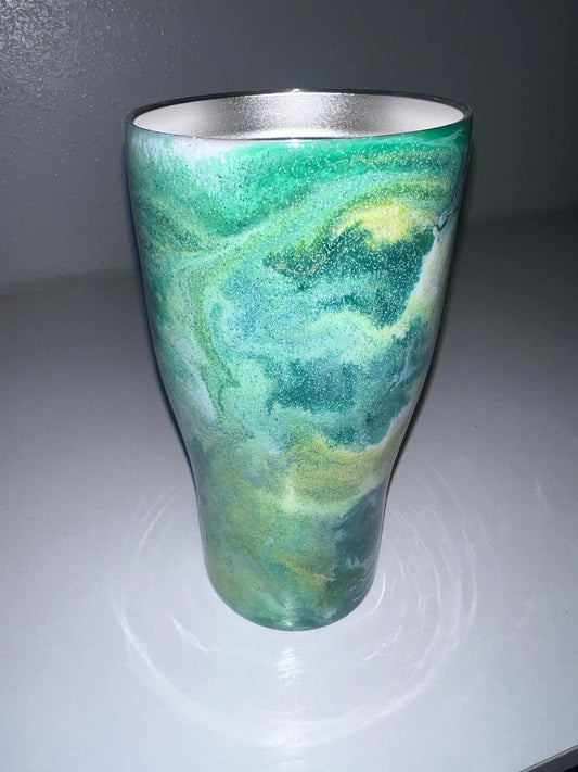 #11 30oz Curvy Stainless Steel Tumbler Green Swirls that Glows