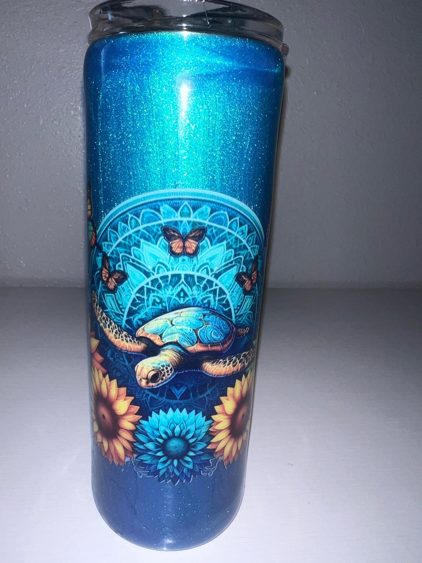 #23 20oz Stainless Steel Blue with a Beautiful Turtle Skinny Tumbler