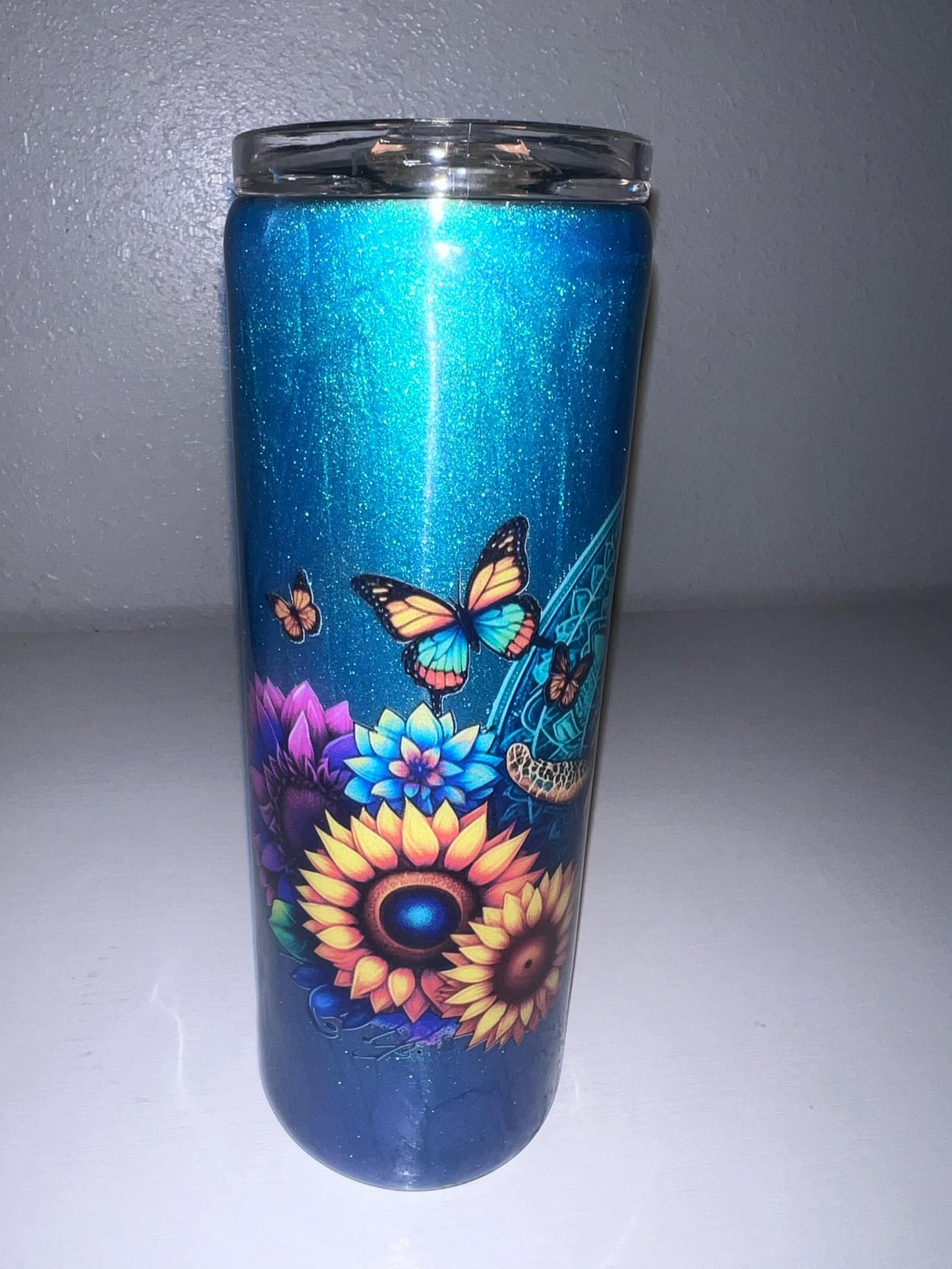 #23 20oz Stainless Steel Blue with a Beautiful Turtle Skinny Tumbler