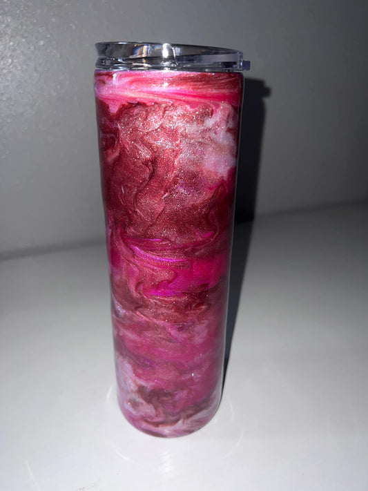 #1 30oz Skinny Stainless Steel Tumbler Dark Pink Swirls