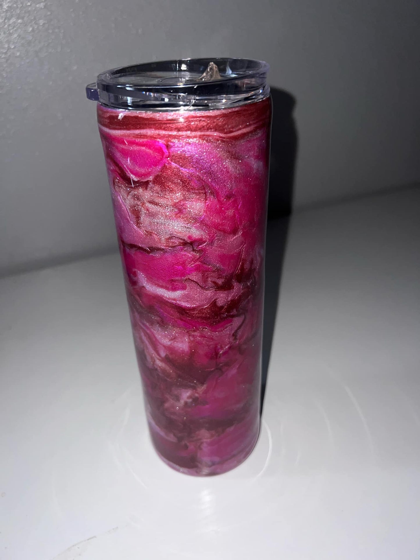 #1 30oz Skinny Stainless Steel Tumbler Dark Pink Swirls