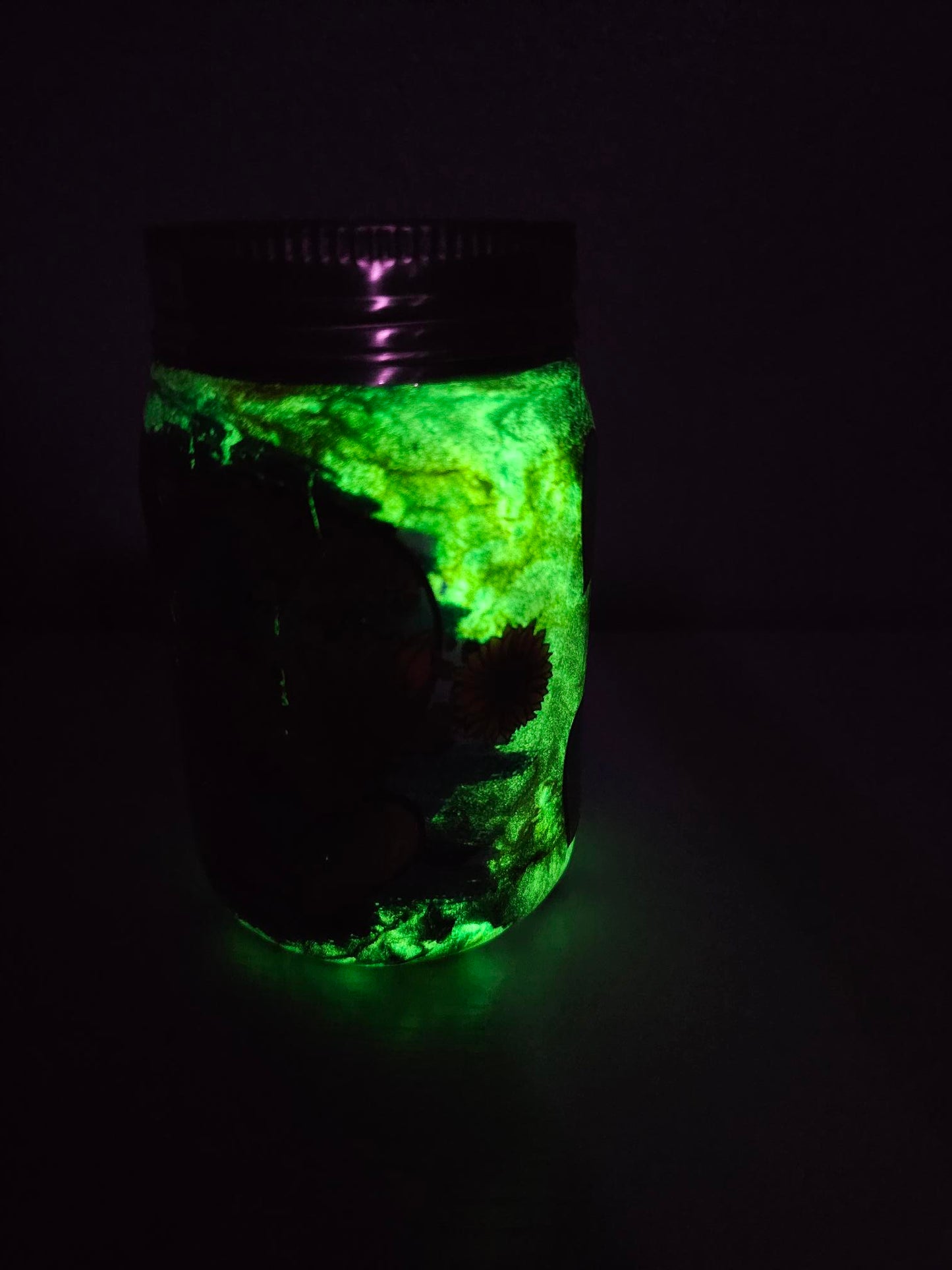 #42 12oz Mason Jar with a green glow