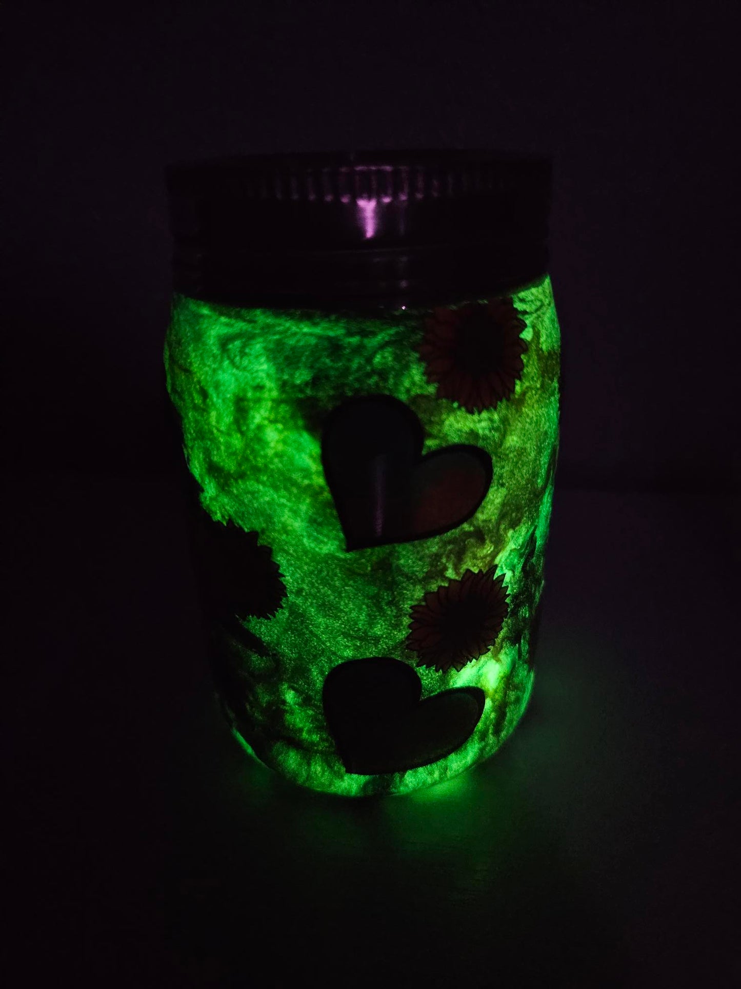 #42 12oz Mason Jar with a green glow