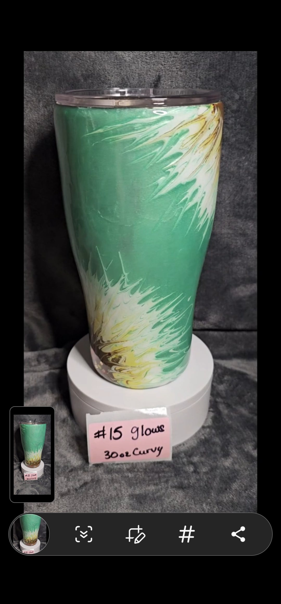 #15 30oz Curvy Stainless Steel Tumbler White Flowers that Glow