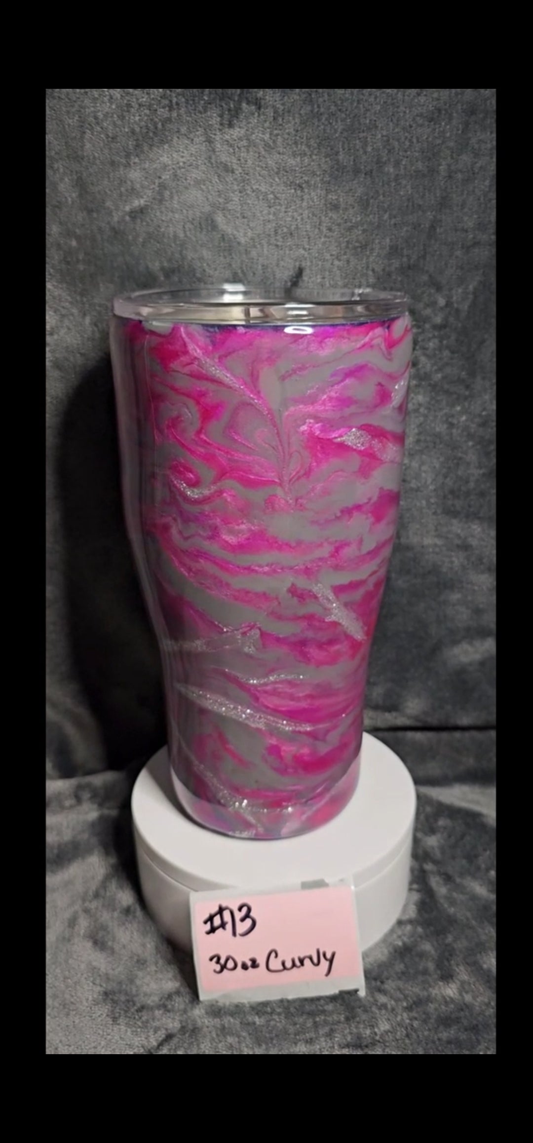 #13 30oz Curvy Stainless Steel Tumbler Pink Swirls