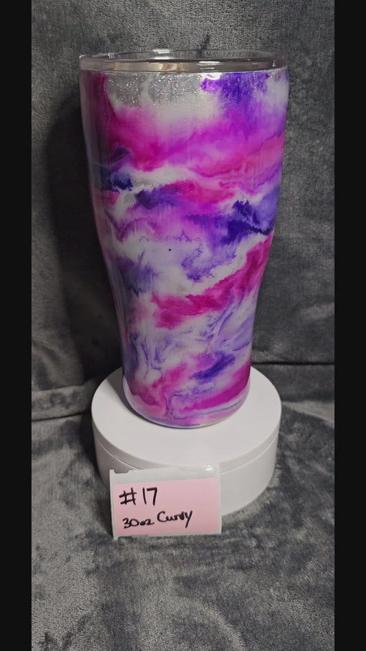 #17 30oz Curvy Stainless Steel Tumbler Pink and Purple Swirls