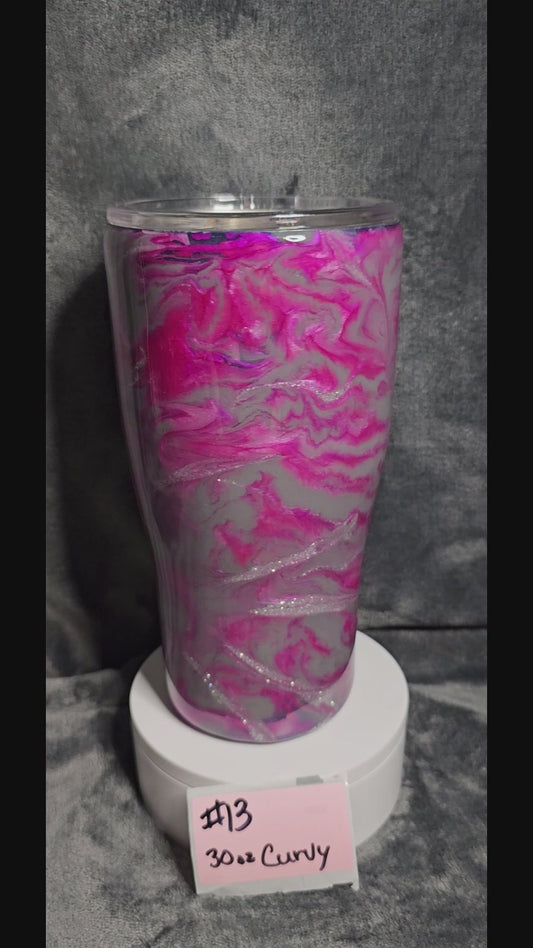 #13 30oz Curvy Stainless Steel Tumbler Pink Swirls